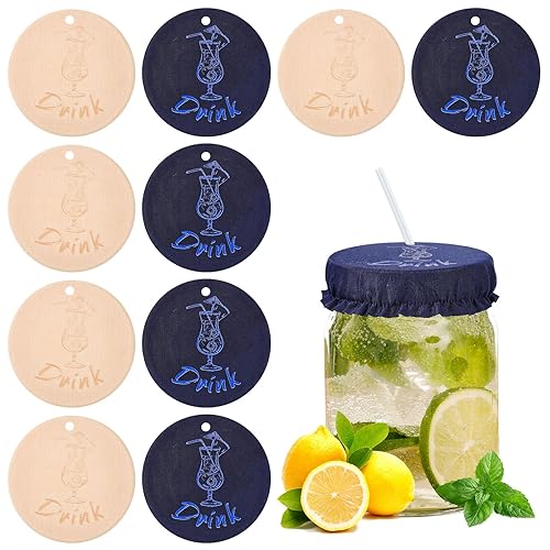 10pcs Drink Cover Scrunchies, Reusable Drink Cover for Alcohol Protection with Straw Hole Drink Cover Scrunchies for Girls Women Bar Party (Khaki, Dark Blue)