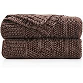 Douceur Brown Throw Blanket for Couch, Soft Cozy Lightweight Stripe Pattern Knitted Throw Blanket for Sofa, Living Room Gift, 50"X60"