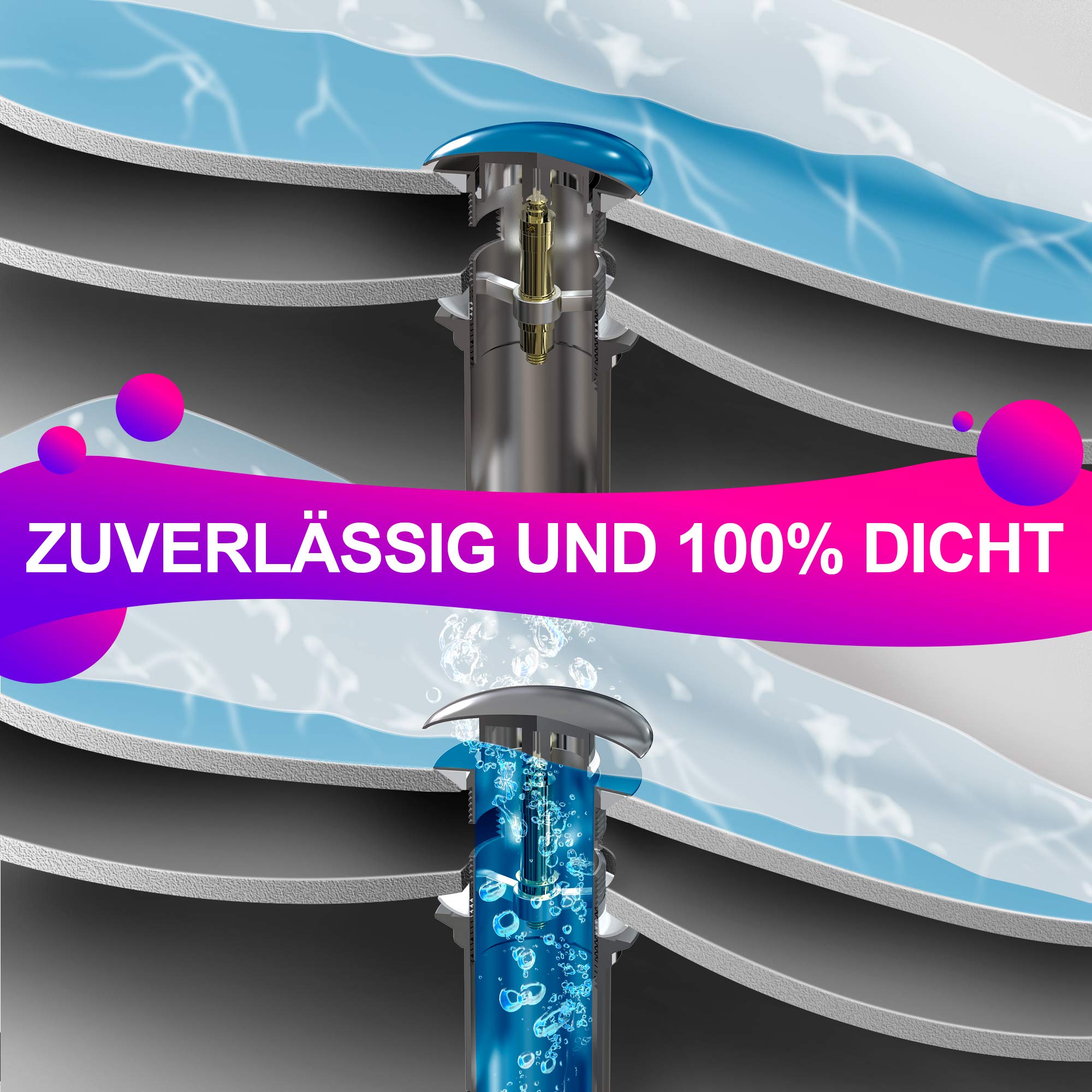 Premium Waschbecken Abflussgarnitur mit Überlauf - für Waschbecken & Waschtisch, Chrom Pop Up Ventil, Universal Ablaufventil Ablaufgarnitur aus Messing - Einbau mit Anleitung ohne Werkzeug