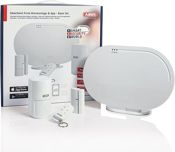 ABUS Smartvest Funk Alarmanlage App FUAA35001A  Basis Set   Zentrale App ffnungs  und Bewegungsmelder Fernbedienung und Zubehr   77442