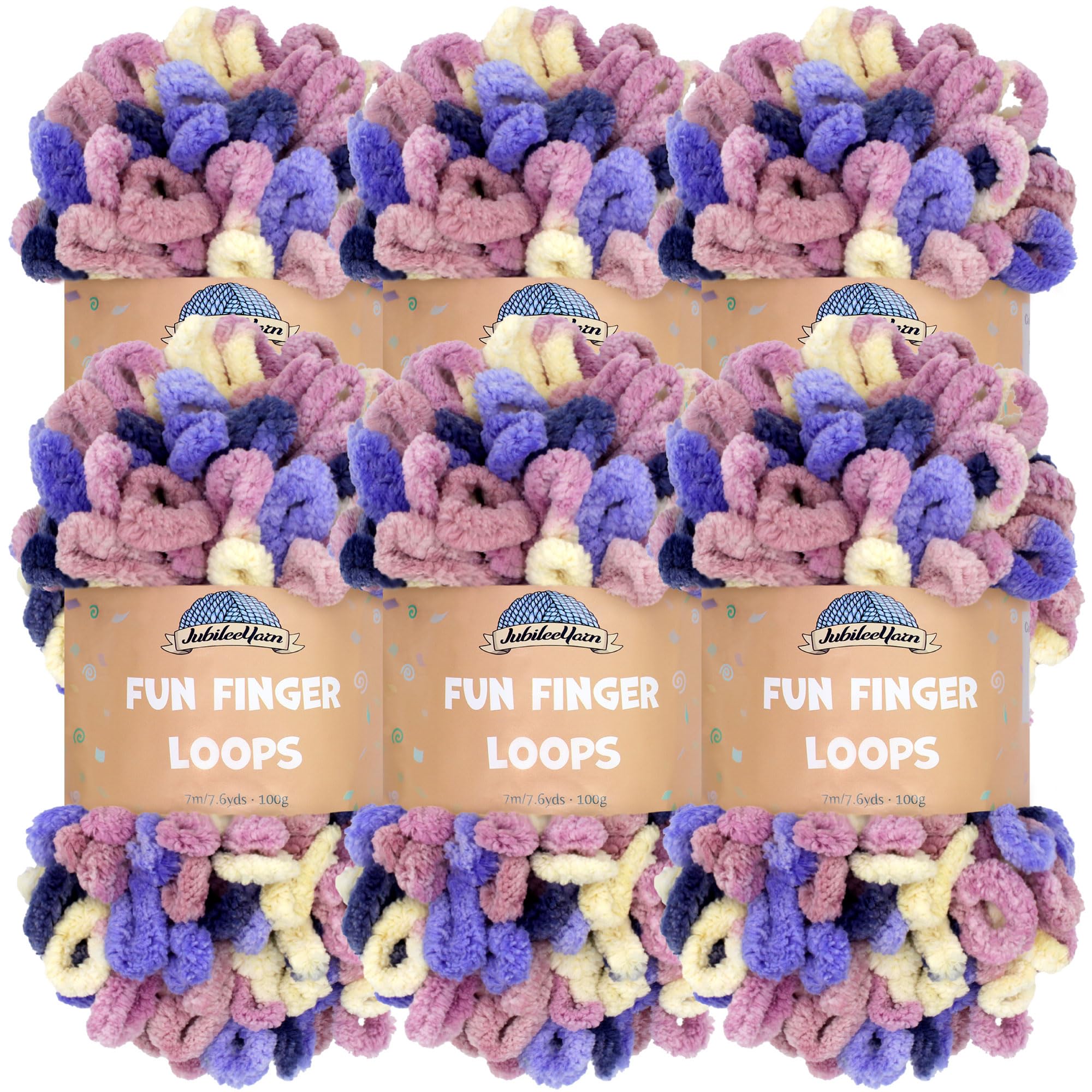 JubileeYarn Fun Finger Loops Yarn - Polyester Jumbo Weight Loop Yarn - 100g/Skein - Boreas - 6 Skeins