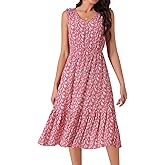 Seta T Women's Summer Dresses 2025 V Neck Sleeveless Sundress Beach Floral Flowy Midi Dress with Pockets