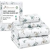 RUVANTI 100% Organic Cotton Sheets Full Size, Percale Weave, GOTS Certified, 4-Piece Set, Deep Pocket 15", Crisp & Breathable, Soft Durable Bedding, Sábanas Algodón Orgánico – Halcyon