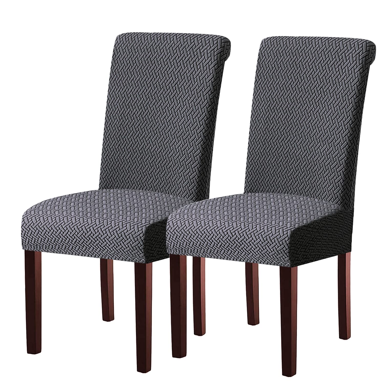 KELUINA Stretch Jacquard kitchen Dining Room Chair Covers,Removable Chair Seat Covers for Dining Chairs Set of 1/2/4/6,Parsons Chair Protector Decoration Covers(Gray,2 Pcs)