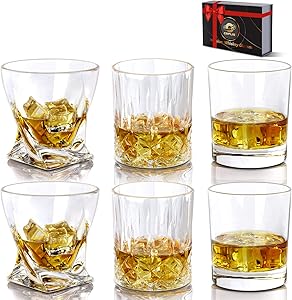 Whiskey Glasses-COPLIB 11 OZ Rocks Glasses With Luxury Box,Set of 6|3 styles Crystal Old Fashioned Whiskey Glasses |Perfect for Whiskey Lovers, Durable Glasses for Scotch, Bourbon, Cocktail