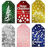 Whaline 120 Pack Christmas Paper Gift Tags Merry Christmas Colorful Foil Xmas Tree Snowflake Bell Tags with Jute Twine Pre-Punched with Holes Hanging Labels for Winter Holiday Gifts Decor,6 Design