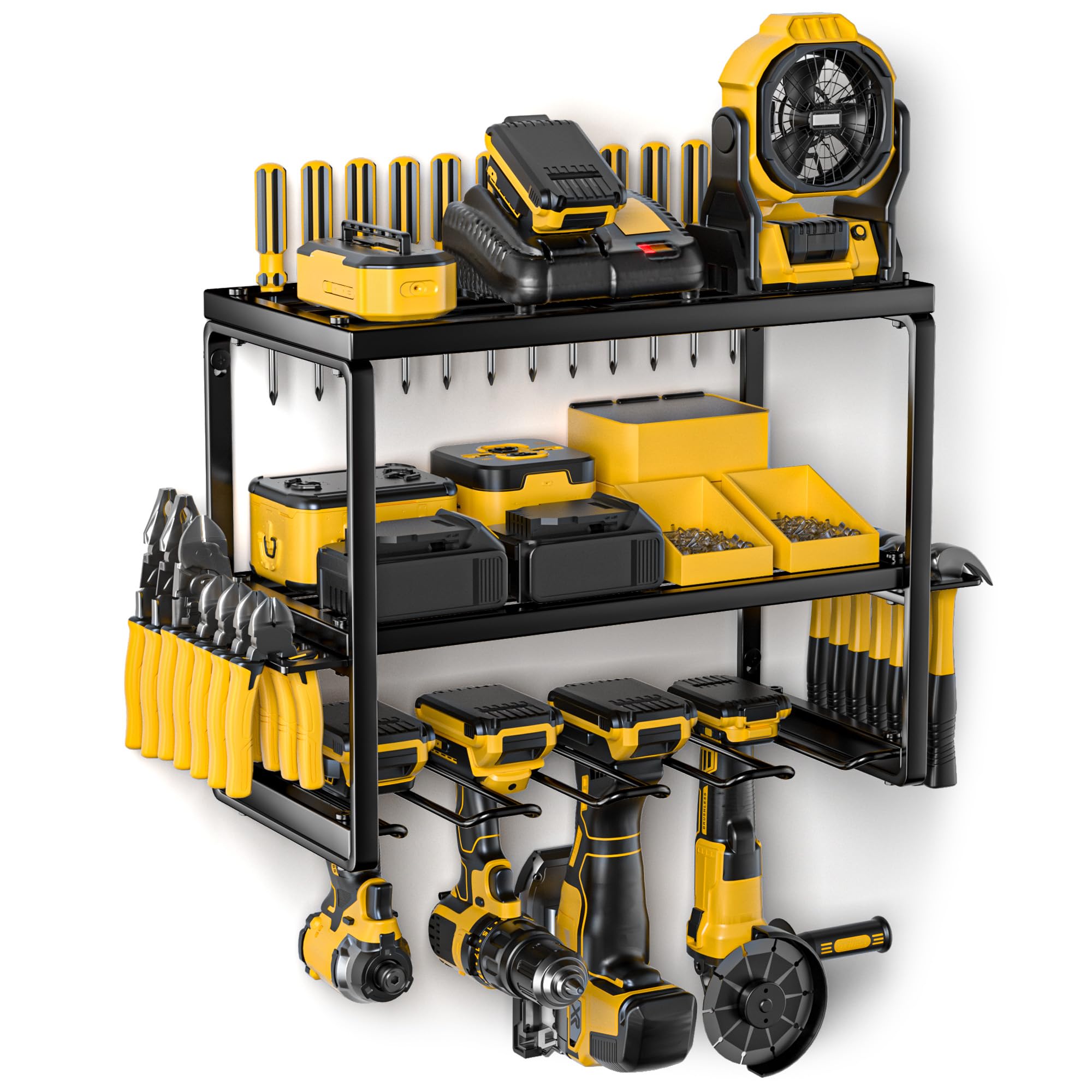 Photo 1 of Amoowis Heavy Duty Power Tool Organizer Wall Mount, 3-Layer Metal Rack with 4 Drill Holders, Garage Storage for Cordless Tools, Ultimate Christmas Gifts for Men, Husband, Dad, DIYers