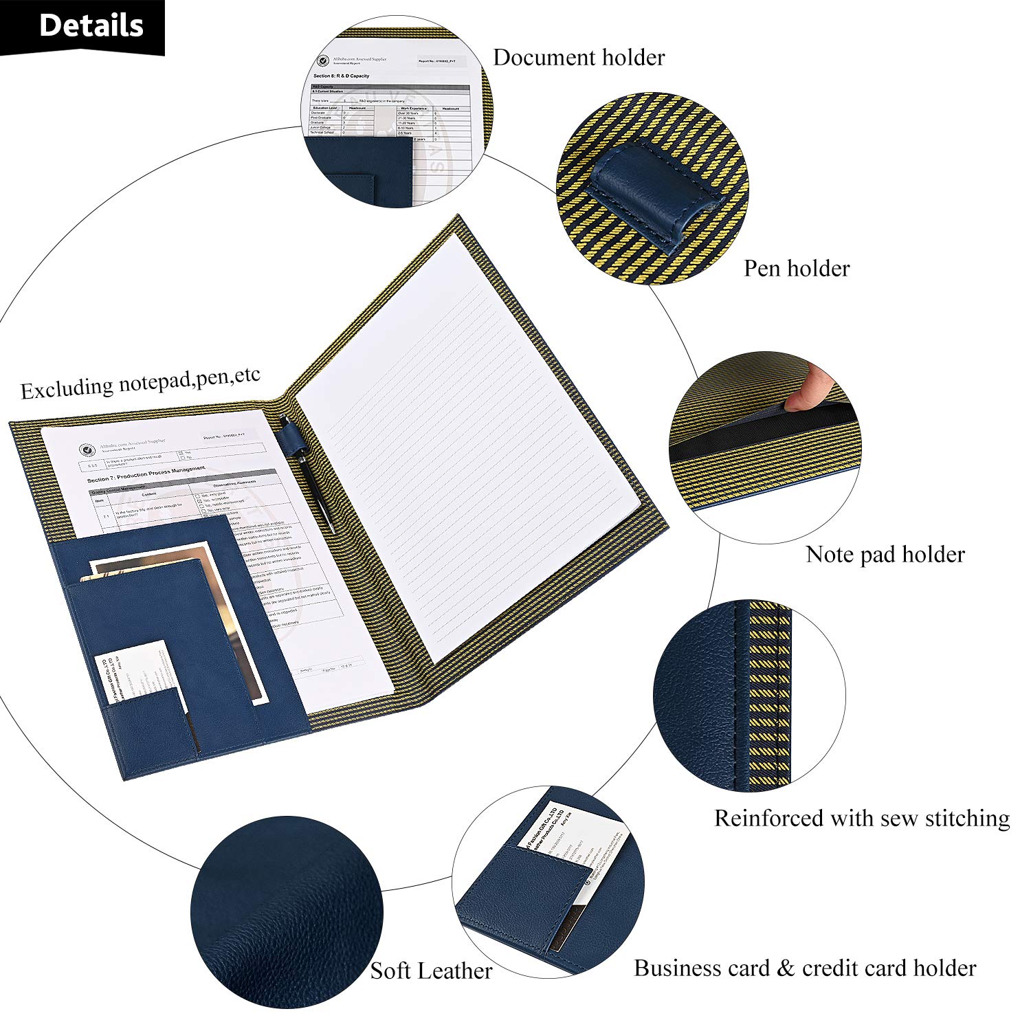 Leather Portfolio Folder Padfolio for Business School Office Conference Presentation Interview, Leather Resume Padfolio Folder for Men Women A4 Or Letter Size Writing Pad Notepad Organizer