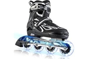 2PM SPORTS Vinal Girls Adjustable Flashing Inline Skates, All Wheels Light Up, Fun Illuminating Skates for Kids Men Adult Women and Boys