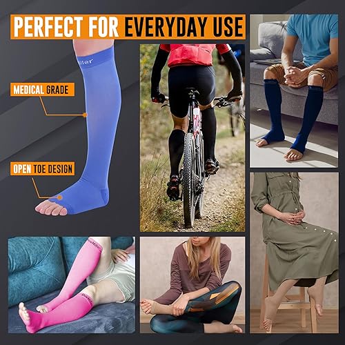 Doc Miller Open Toe Compression Socks, 20-30 mmHg, Toeless