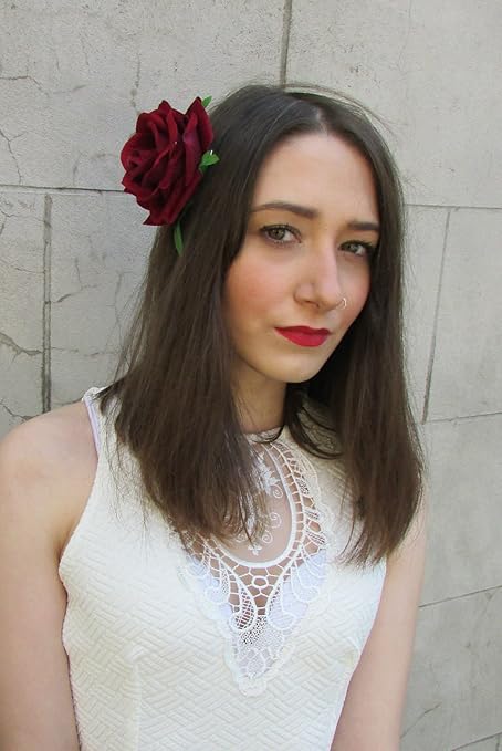 Large Deep Red Rose Flower Hair Clip Or Brooch Vintage 1950s