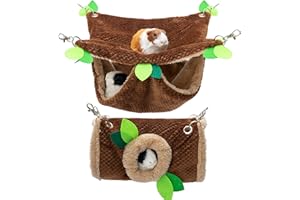 PAWNISAW Guinea Pig Hideout - Fleece Rat Tunnel & Hammock Set House Cage Accessories for Chinchilla Hamster Hedgehog Squirrel Small Animals for Playing Sleeping