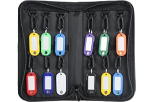 Pawfly Portable Zippered Key Case Waterproof and Fireproof Key Organizer with 12 Colorful Key Tags and Hooks Key Storage Book