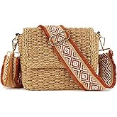 Women's Summer Straw Braided Crossbody Bag with Tassel Chain,Shoulder Straps Woven Beach Handbag Handmade Wallet Purse