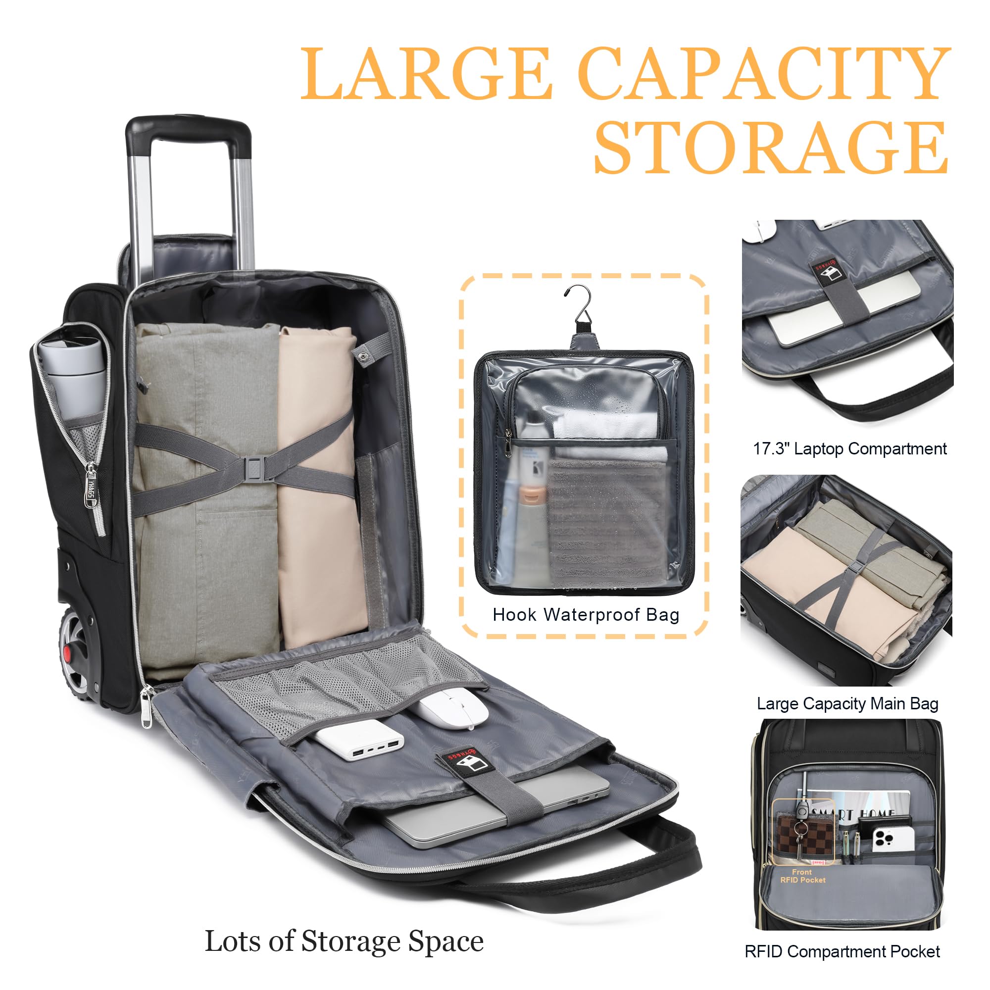 RUCYEN Carry-On Underseat Luggage with Wheels,18 inch Carry-on Luggage for Airlines,Underseat Lightweight Suitcase for Women,Softside Overnight Luggage for Business Travel