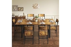 Einhomn 7-Piece Dining Room Table Set with 6 Chairs, 63" Extendable Dining Table & Chairs Set for 4-6, MDF Board & Metal Frame, Dinette for Kitchen, Dining Room, Rustic Brown