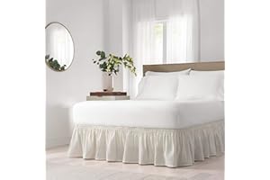 Easy Fit Solid Elastic Wrap Around Bed Skirt, Easy On/Off Dust Ruffle (18 Inch Drop), Twin/Full, Ivory
