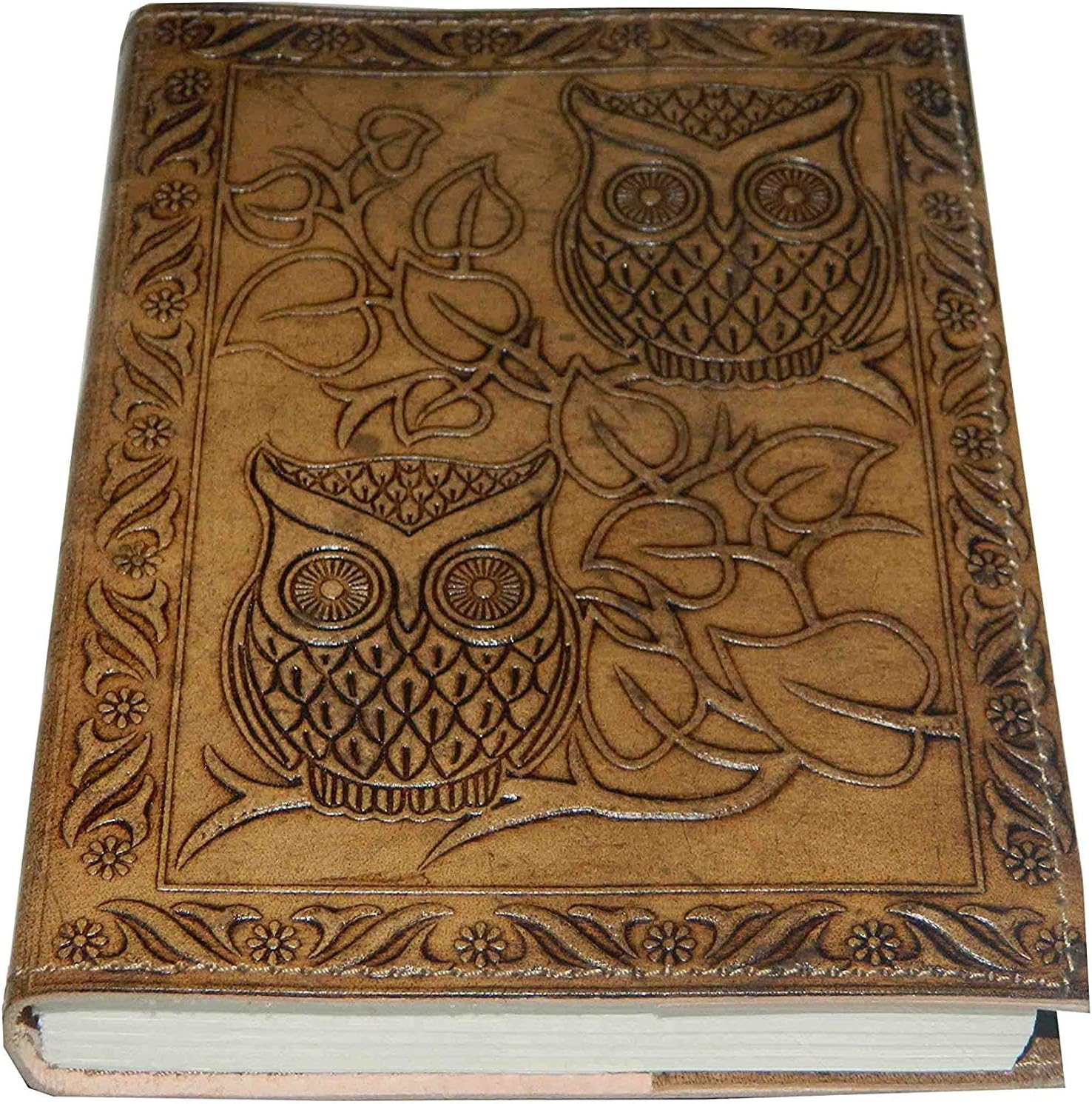 Handmade Owl Embossed Leather Journal Pocket Style Re-fillable 7x5 Blank Pages Tanned Color for Men and Women