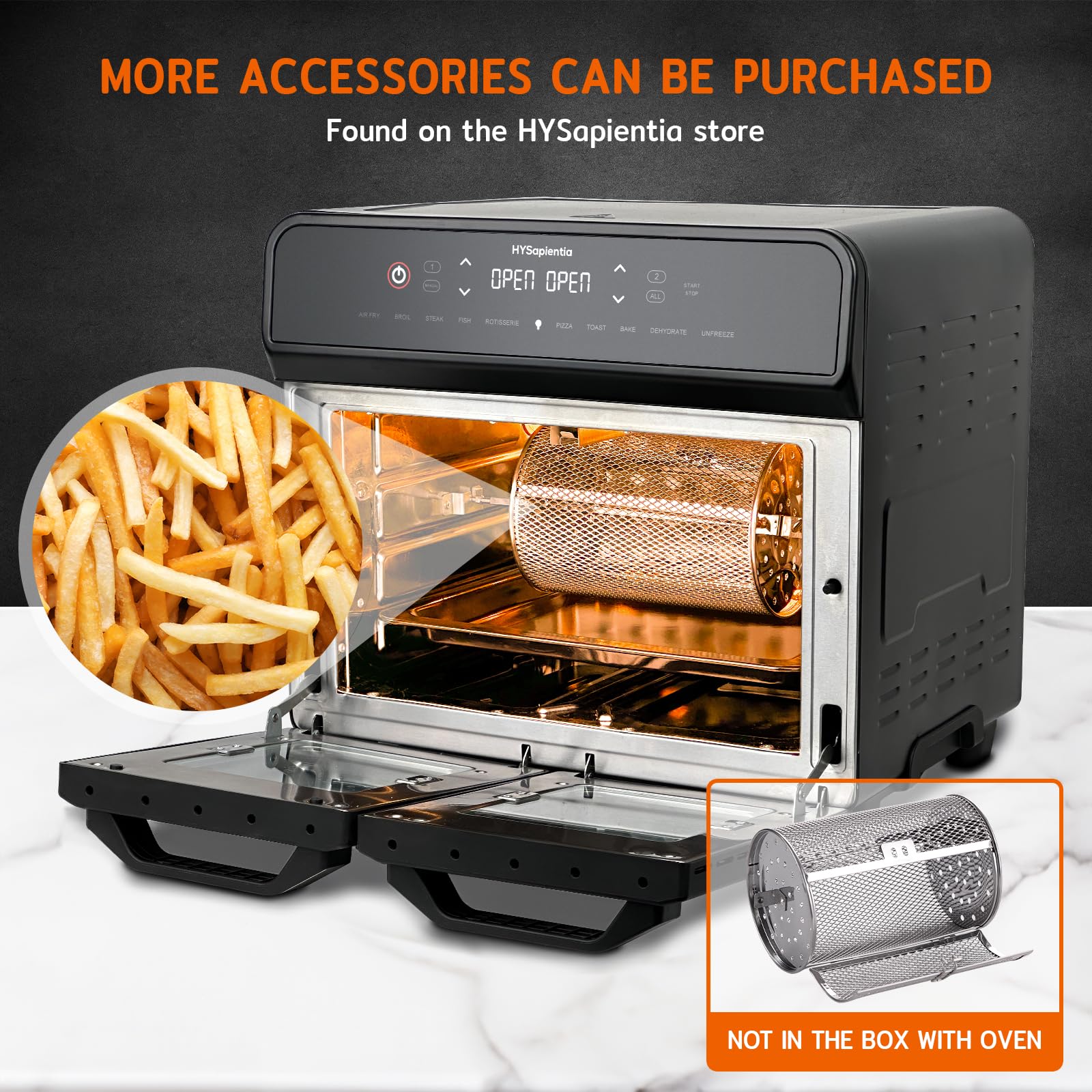 HYSapientia® 22L Dual Zone Air Fryer Oven With Rotisserie,Large Double Air fryers Mini Oven Digital 2400W 10 in 1 Airfryer Countertop Convection Oven electric and grill,Stainless Steel,13 Accessories…