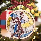 Volleyball Christmas Ornament – Wood Volleyball Ornament, Gift Box Included, Lightweight Tree Decoration for Volleyball Player,