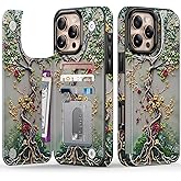 FUNMIKO for iPhone 16 Pro Max Wallet Case with Card Holder + Cash Clip, RFID-Blocking, Military-Grade Drop Protection & UV-Printed Artwork, Magnetic Closure with Kickstand - Blooming Tree of Life