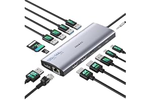 IAVKYU Docking Station 3 Monitors - USB C Triple Display Adapter, 3X 4K Screen Support, Single DisplayPort 8K@30Hz, 100W PD, HDMI, Ethernet, USB 3.0, Audio, Compatible with Windows USB-C Laptops