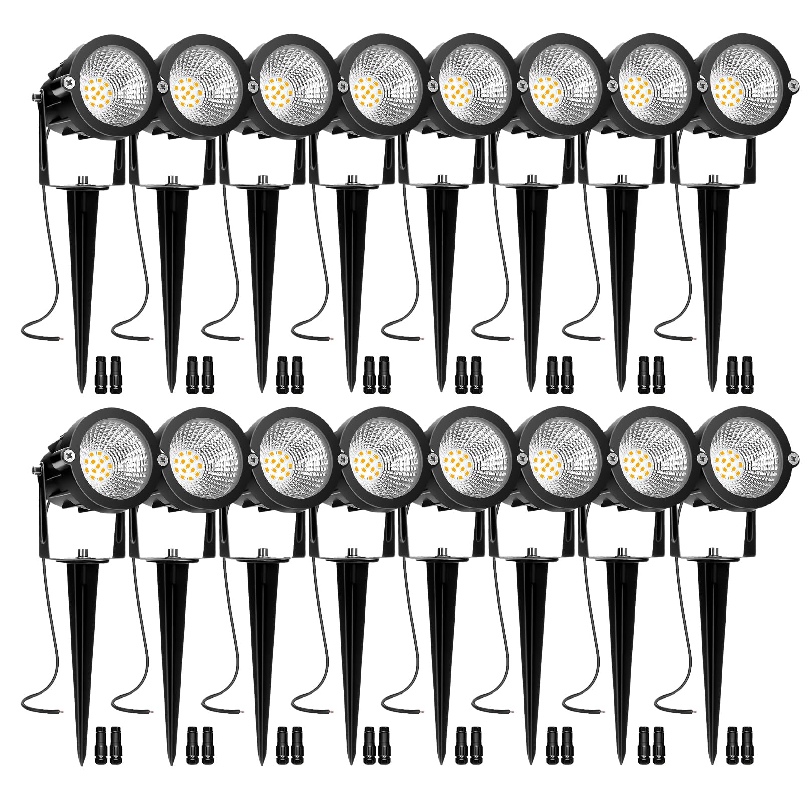 Photo 1 of Low Voltage Landscape Lights, 10W 12/24V 2700K Warm White Landscape Lighting, IP65 Waterproof Outdoor LED Spotlight for Garden Yard Tree, 16 Pack with Connectors