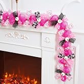 Pink Halloween Garland, Ghost Garland for Mantel, Farmhouse Halloween Decor | Cute Pink Ghost Decor with Pumpkins & Ribbons, Pastel Halloween Decorations for Mantel, Fireplace, Staircase & Entryway