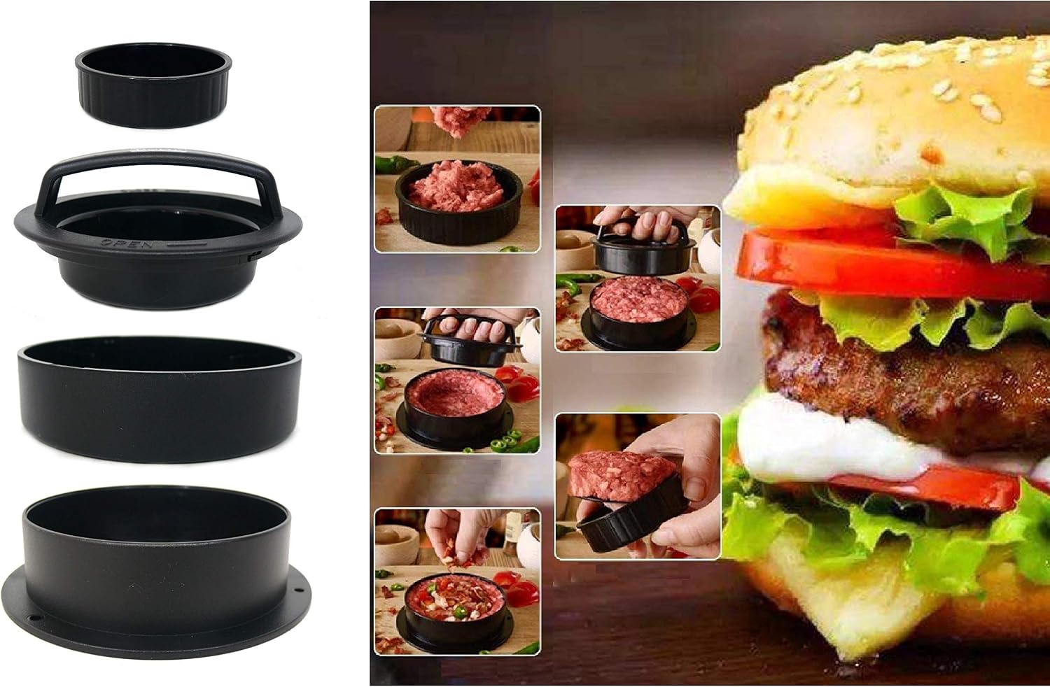 2er Set Burgerpresse 3-in-1 - Perfekte Hamburgerformer Für Drei Größen, Aus Lebensmittelechtem Kunststoff
