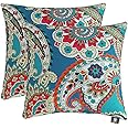 Makimoo 2-Pack Decorative Throw Pillow Cover for Indoor/Outdoor Use, Home Decor, Living Room Couch, Bed (16x16 Inch, Blue Trumpet Flowers)