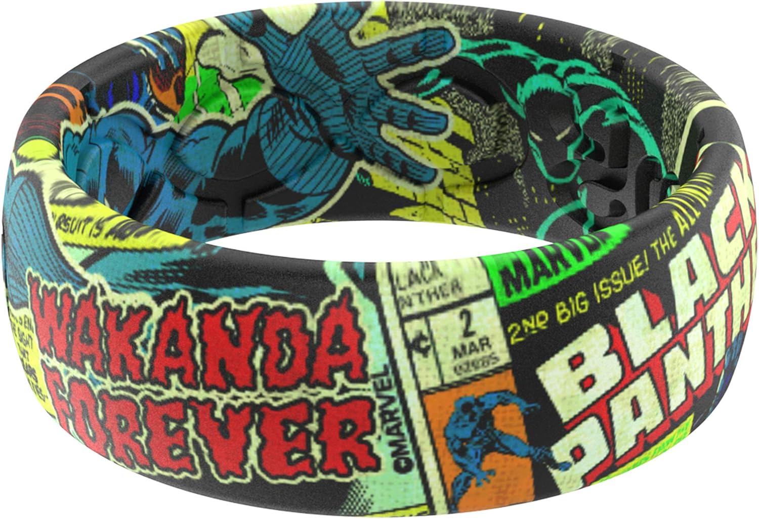 Marvel - Black Panther Silicone Ring by Groove Life - Breathable Rubber Wedding Rings for Men 