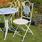 Home Source Fenton Mosaic Patio Table and 2 Folding Chairs Set White view 7