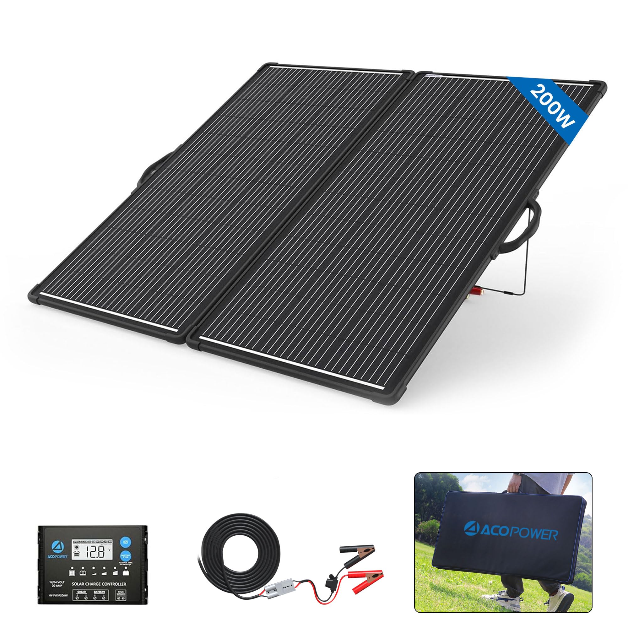 Photo 1 of (PANNEL ONLY) (PARTS) (UNTESTED) ACOPOWER 200W Mono Portable Solar Panel Kit – Lightweight, Waterproof Suitcase with 20A Charge Controller for Camping and RV Use