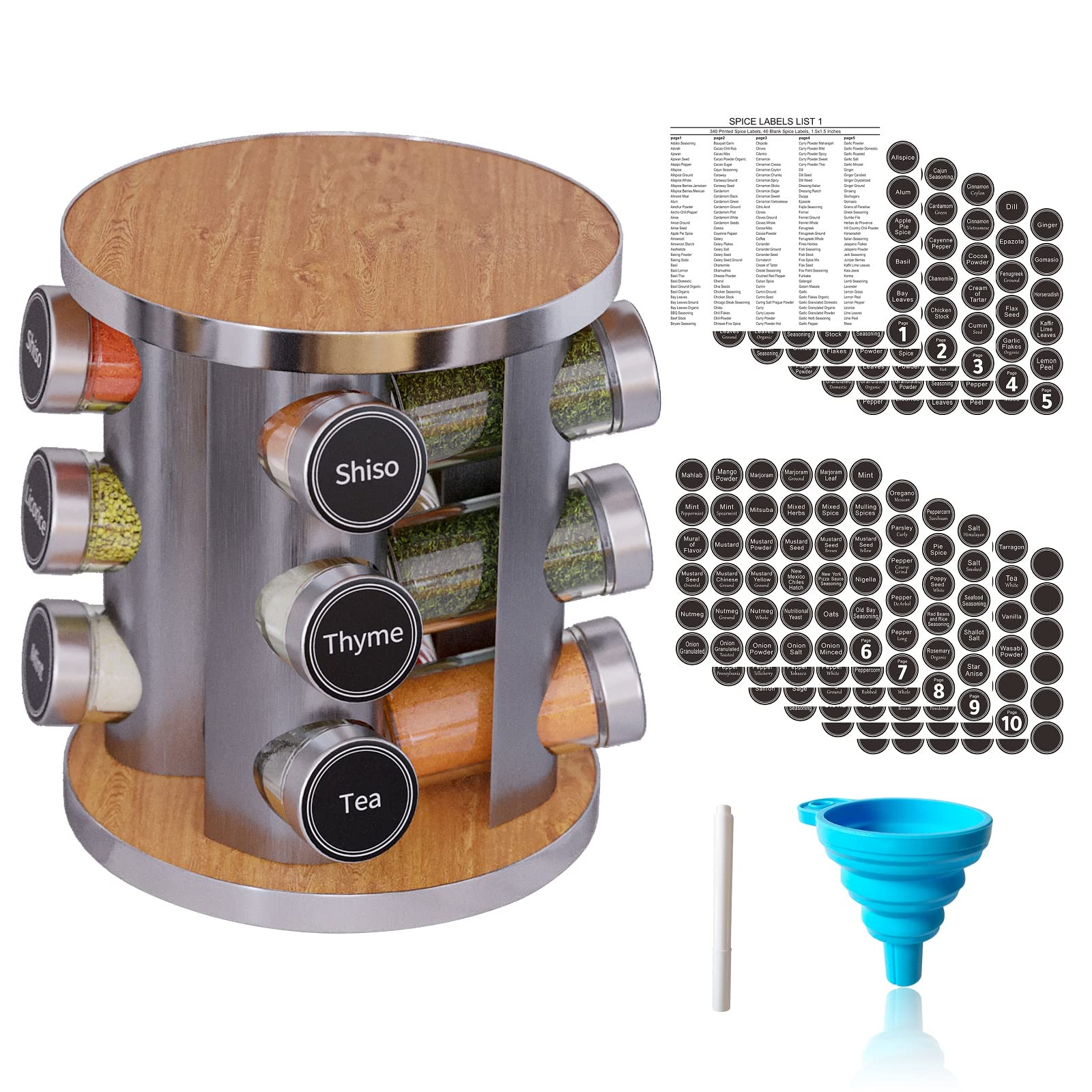 New England Stories Revolving Spice Rack Set with 12 Spice Jars