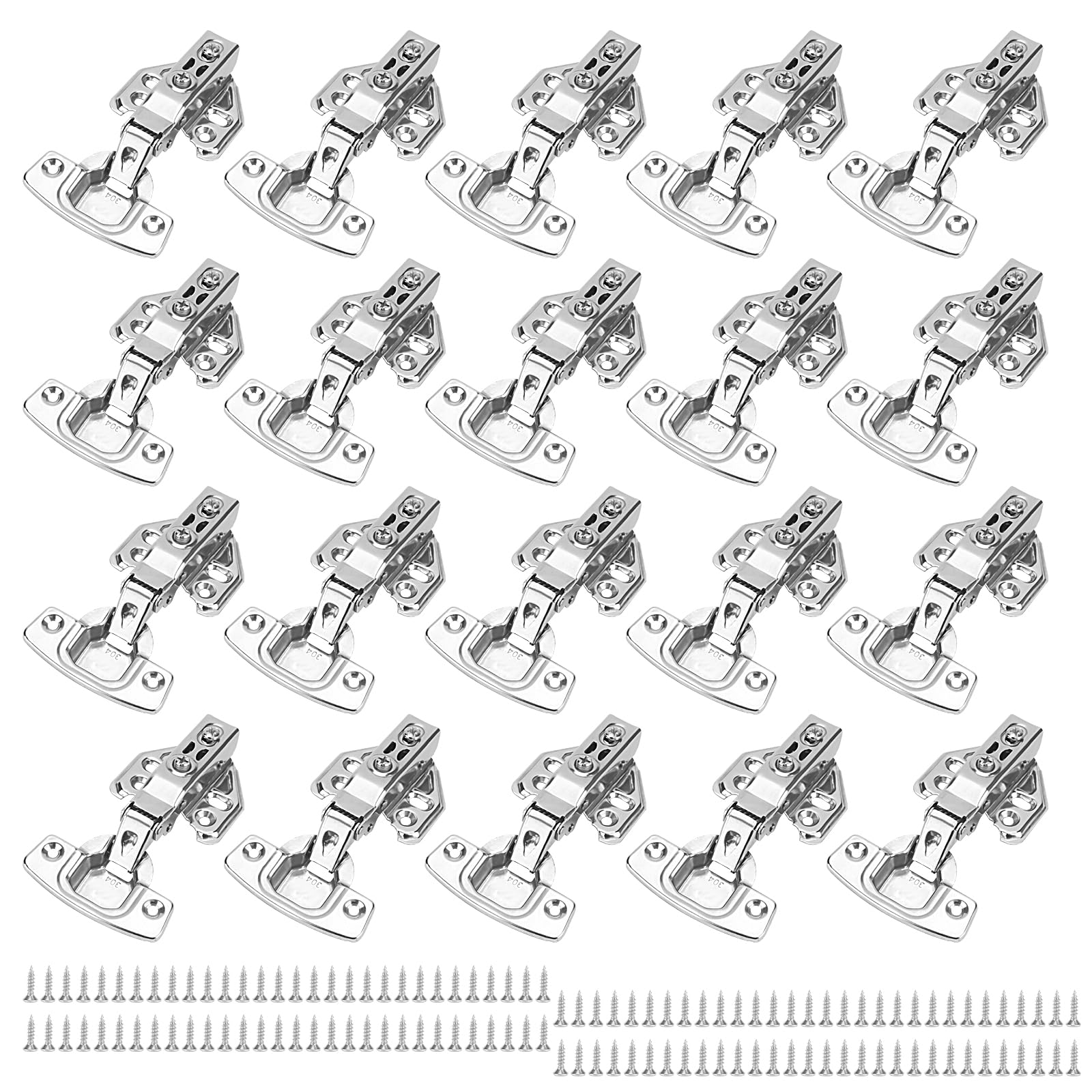 DAKFOOK 20 Pcs Cabinet Hinges, Stainless Steel Kitchen Door Hinge Full Overlay Cupboard Hinges with Screws, Stainless Steel Mute Soft Close Hinges for Kitchen Cupboards Bathroom Bedroom
