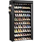 Kitsure Shoe Rack - 10-Tier Large Capacity Shoe Cabinet with Dust Cover & Side Pockets, Rust-Proof Metal Shoe Racks for Entry