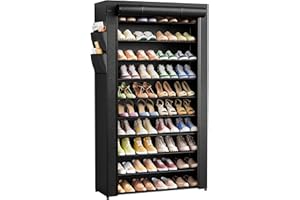 Kitsure Shoe Rack - 10-Tier Large Capacity Shoe Cabinet with Dust Cover & Side Pockets, Rust-Proof Metal Shoe Racks for Entry