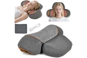 FAMKCY 3-in-1 Neck Massager Pillow with Heating & Cervical Traction, Ergonomic Cervical Pillow for Neck Back Shoulder Pain Relief,Cervical Traction Suppor (Gray)