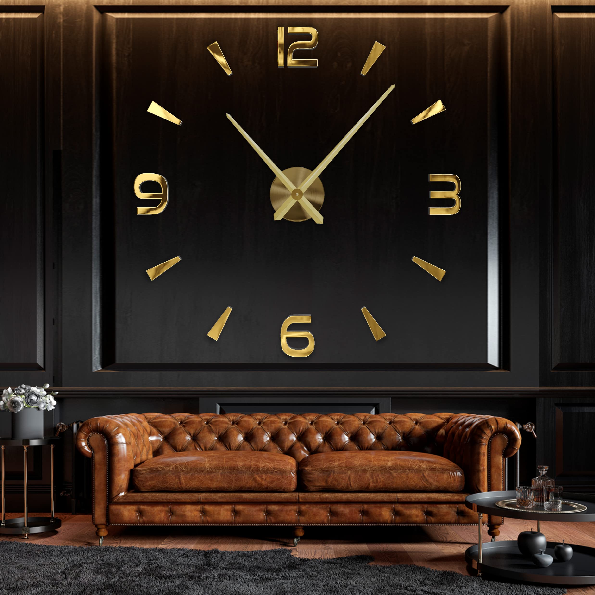 R&M ORIENT® 3D Wall Clock Large Modern Mute DIY - Luxury Decoration Gift - Wall Sticker - Clocks for Office Living Room Bedroom Decorative Home Office Quartz Clock (B-Gold)
