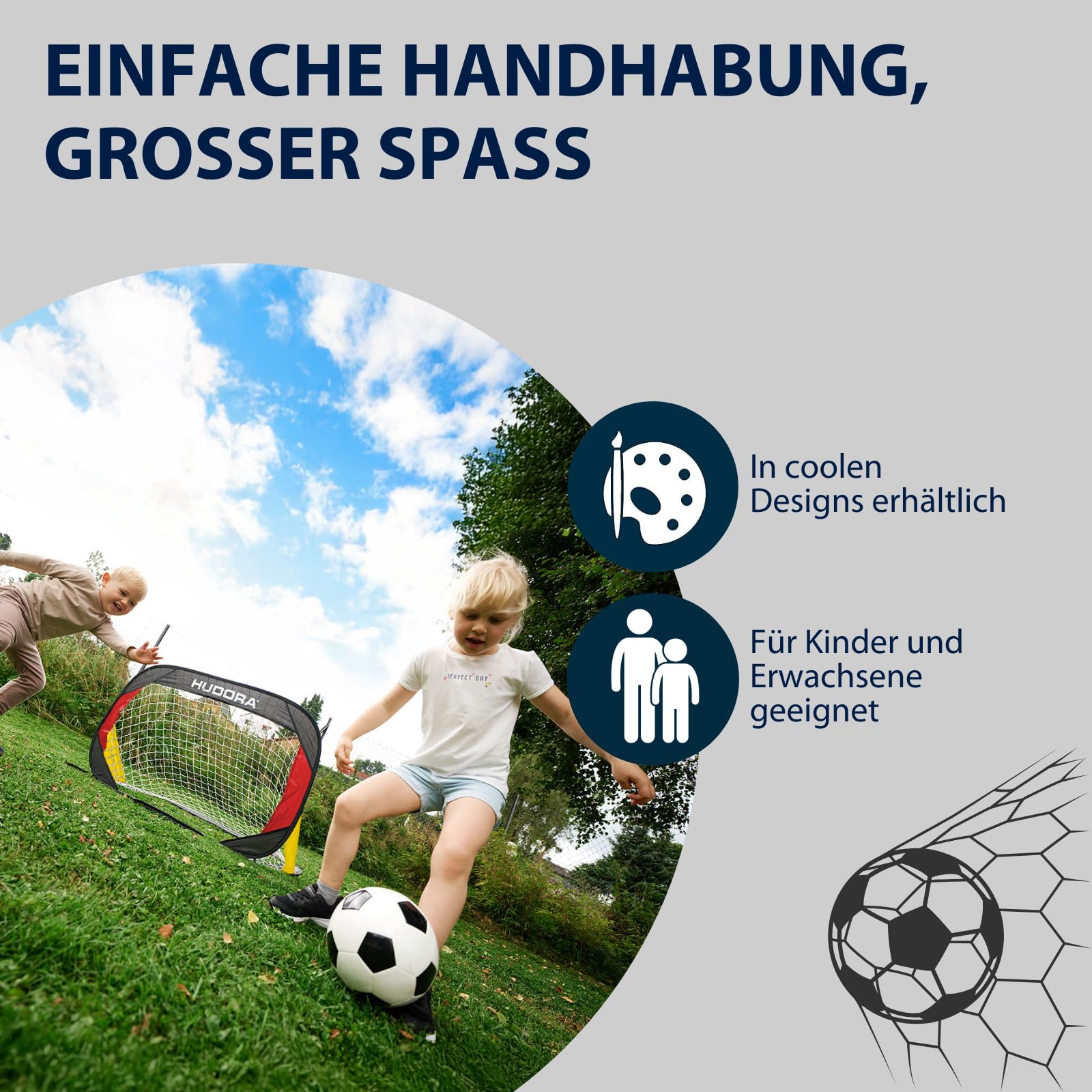 HUDORA Pop Up-Fußballtor 2er Set - Faltbare Fußballtore für Kinder & Erwachsene - Fußballtorset Garten mit Tragetasche & Heringen - Fußball-Tore für Garten / Park & Strand 4