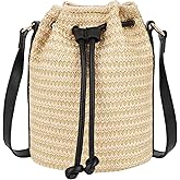 Goclothod Small Drawstring Shoulder Bag Straw Weave Handbag Summer Beach Purse