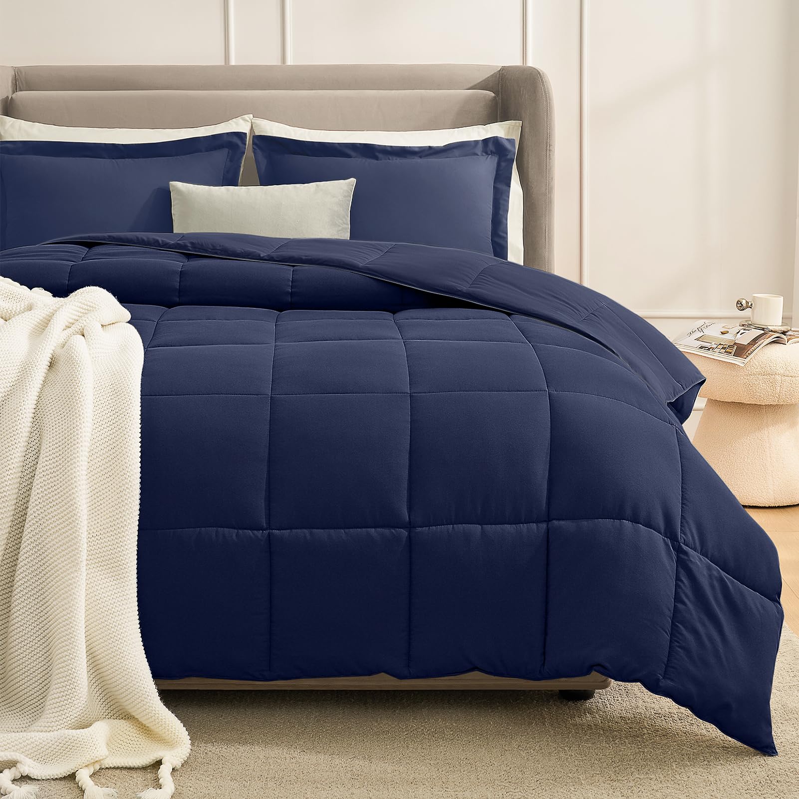 Photo 1 of Homelike Moment King Size Comforter Set Navy Blue, Lightweight Comforter Sets King Size Bed, Soft Down Alternative King Sets All Season 3 Pcs Bed Set, 1 Comforter 106”x90“+2 Shams 20“x36”