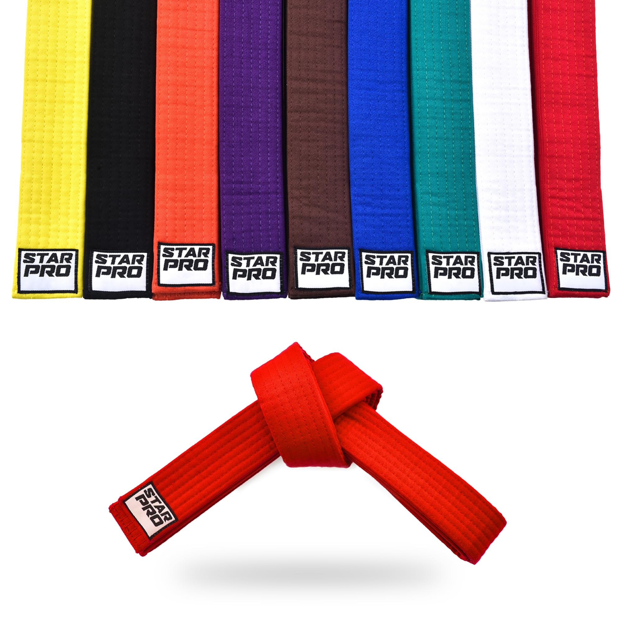 Starpro Martial Arts Training Belt for Karate Judo BJJ Taekwondo - Durable Cotton Polyester Blend for Kids & Adults - Vibrant Colors Red