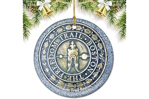 UMSUFA USA America Freedom Trail Boston Christmas Ornaments for Tree Ceramic Pendant Double Sided Ornament Decor Xmas Gifts Porcelain Travel Souvenirs