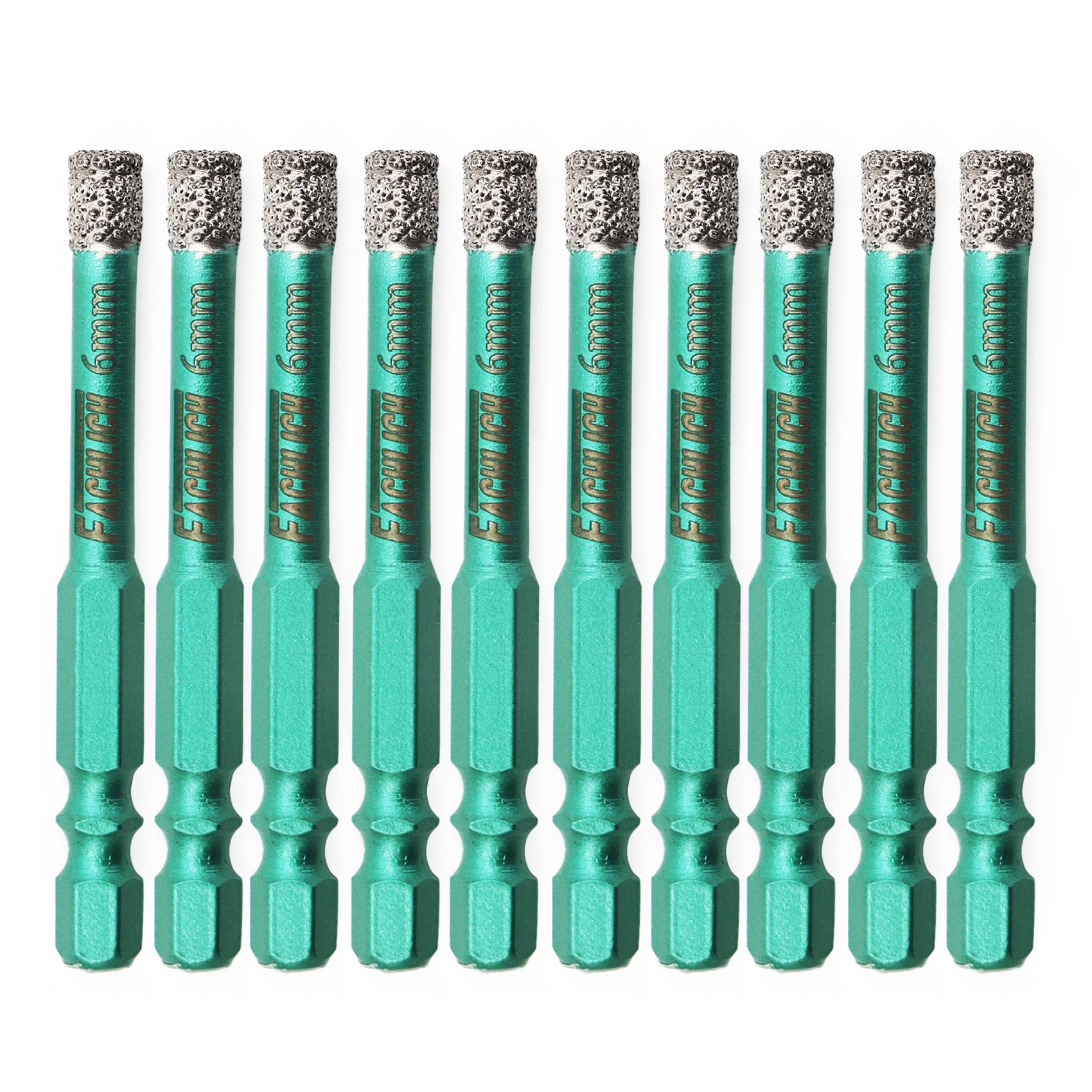 FACHLICH Porcelain Tile Drill Bit 6mm Diamond Tile Hole Cutter 10PK with Hex Shank for Granite Marble Tile Porcelain Ceramic