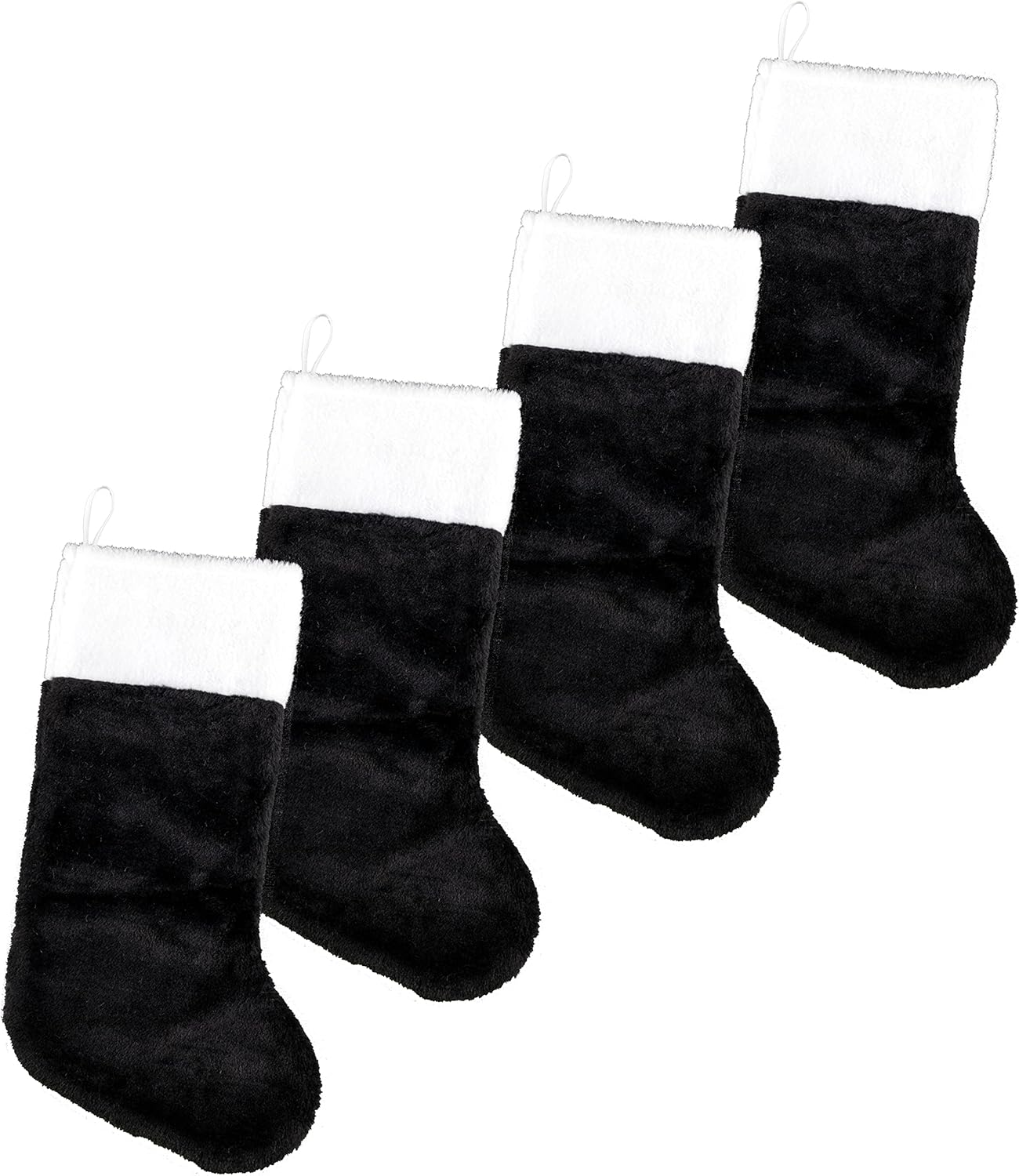 Stockings & Holders - Iconikal 4-Pack Black 18-Inch Plush Fabric Christmas Stocking, Soft White Cuff, Holiday Decor