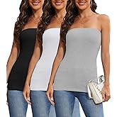 Pafnny 3 Packs Cotton Tube Tops for Women Summer Strapless Shirt Sexy Bandeau Top Stretchy Basic Camisoles Regular Length