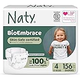 Naty BioEmbrace Baby Diapers | Sensitive Skin Safe Certified | Leak Protection up to 100% | Plant-Based Softness, Premium Comfort | Chlorine-Free | Size 4 (15–40 lbs), 156 Count
