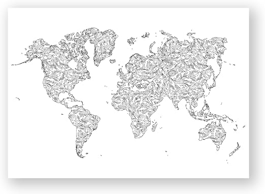 Beneart World Map Floral Zum Ausmalen Ca 30 X 20 Cm Ausmalposter Weltkarte Wandbild Schwarz Weiss Premium Druck Amazon De Kuche Haushalt