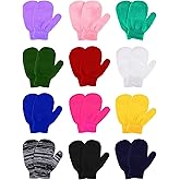 Boao 12 Pairs Toddler Mittens Bulk Kids Winter Knit Gloves pack Childrens Stretch Mittens for Toddler Boys Girls